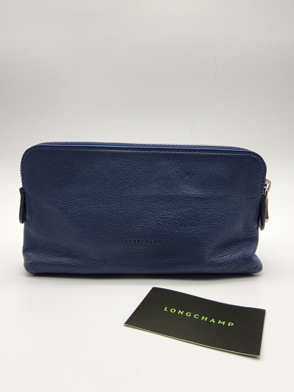 Longchamp Navy Leather Zip Pouch